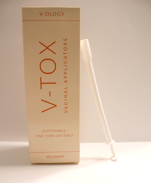 A box of V-Tox Applicators by V-OLOGY on a table.